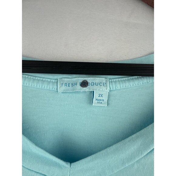 Fresh Produce Womens V-Neck T-Shirt 2X Light Blue 100% Cotton Made In USA - Picture 4 of 5